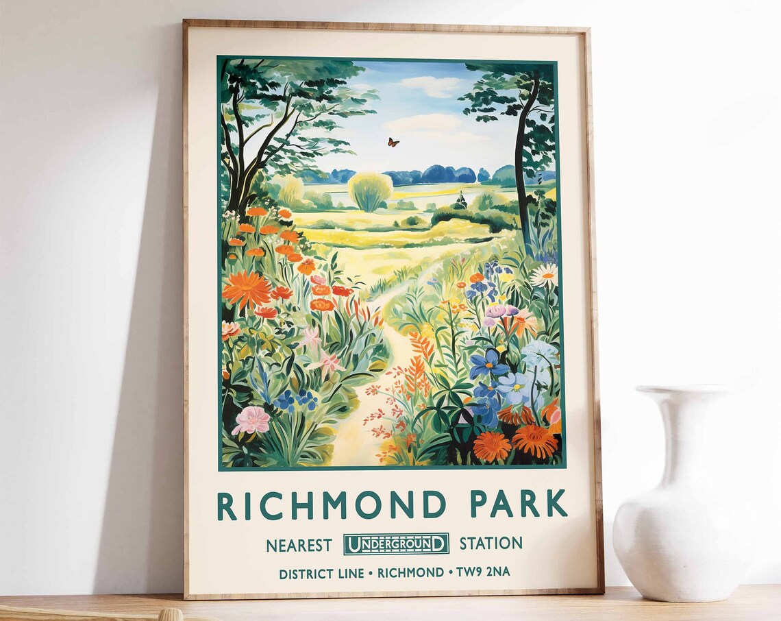 Richmond Park London Botanical Vintage Poster