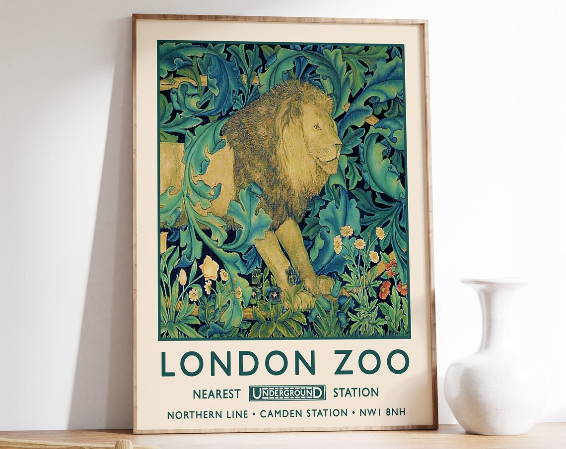 London Zoo Lion Vintage Travel Poster Northern Line Camden Art