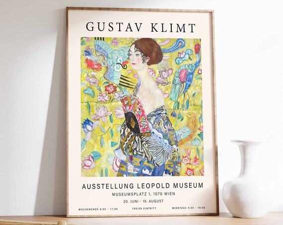 Gustav Klimt Poster Lady With Fan Klimt Exhibition Poster Art Nouveau Modern Art Print Female Wall Art Decor Art Gift A1a2a3a4