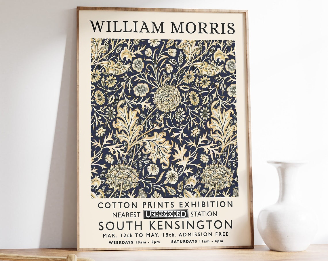 William Morris Gold Navy Floral Pattern Exhibition Botanical Poster