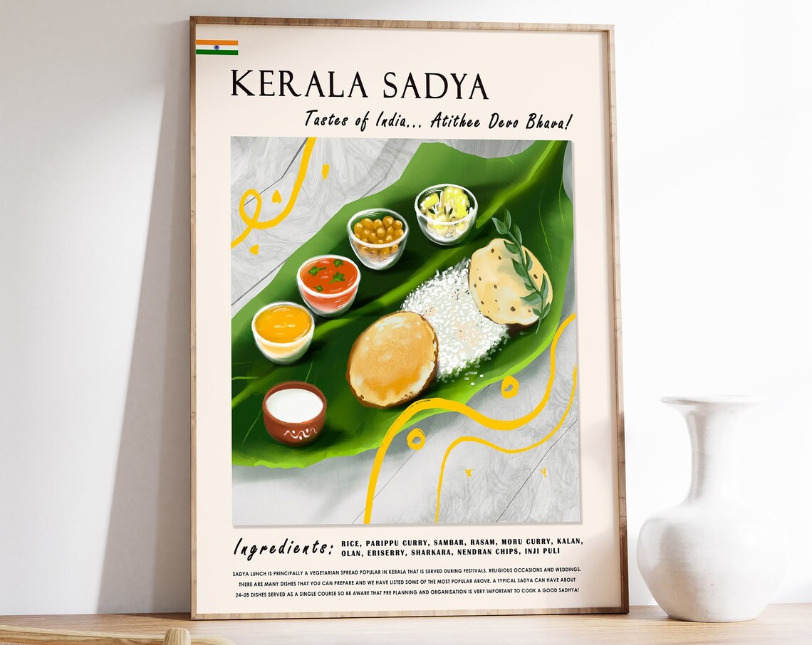 Kerala Sadya Food Poster, Indian Cuisine Art Print