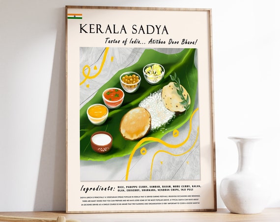 Kerala Sadya Food Poster, Indian Cuisine Art Print