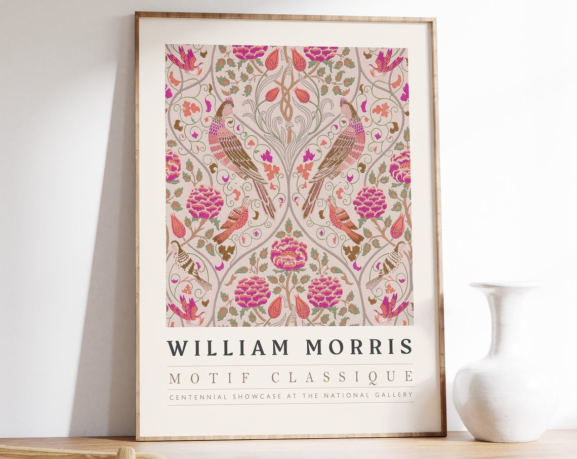 William Morris Pink Birds Floral Pattern Classic Exhibition Poster