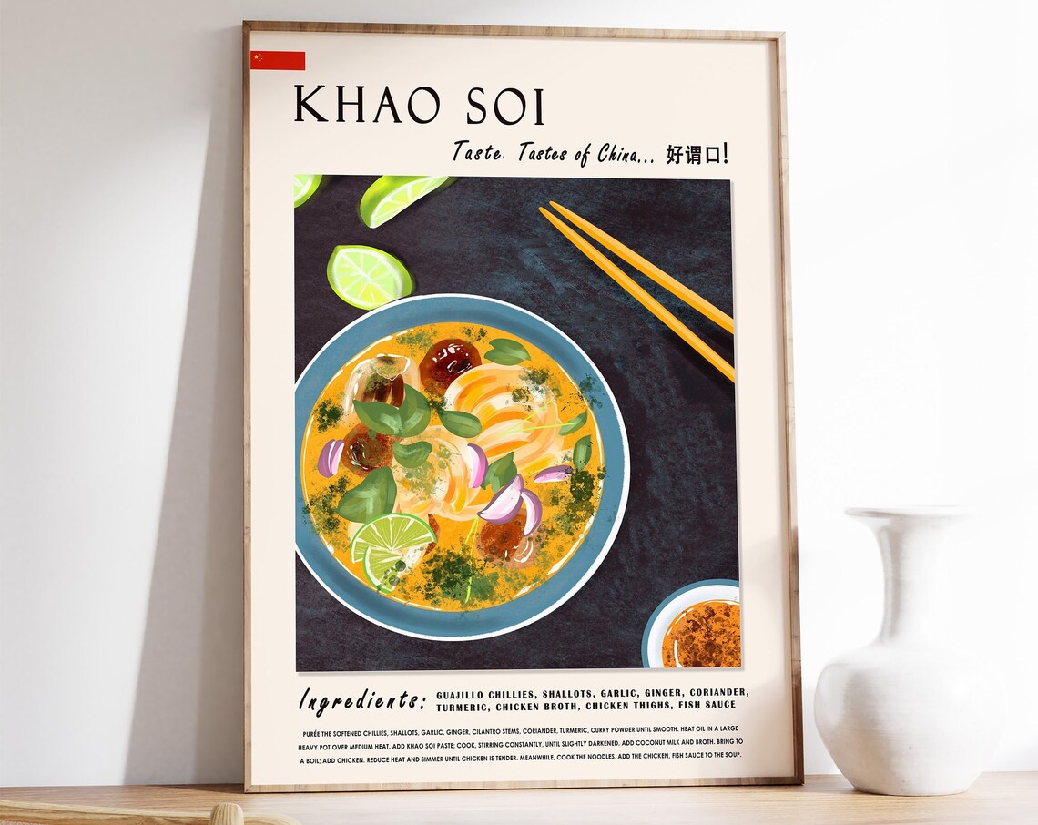 Khao Soi Food Poster, Asian Kitchen Decor Print