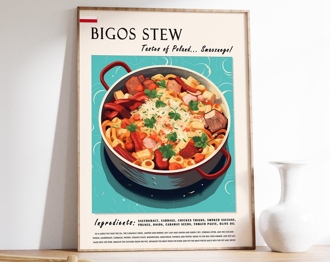 Bigos Stew Polish Food Poster Polish Food Print Eastern European Food Poster Kitchen Decor Polish Food Art Retro Print Food Gift