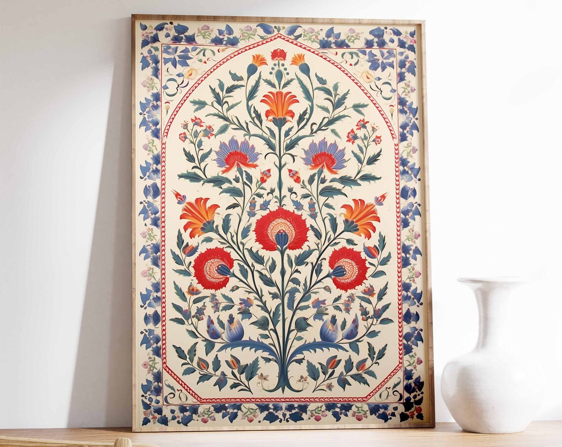 Indian Floral Pattern Art Print, Pichwai Decor
