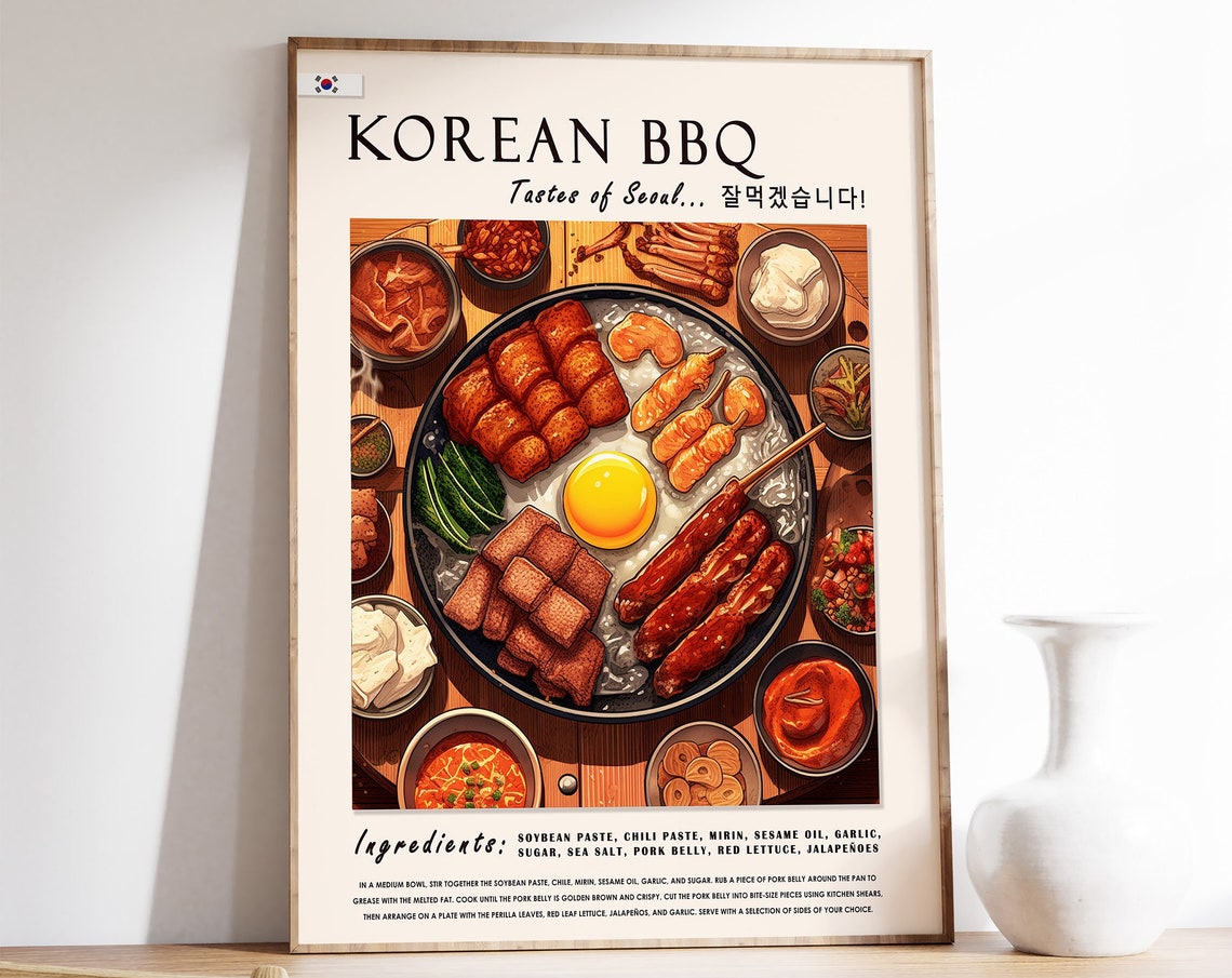 Korean Barbecue Food Poster South Korean Food Print Asian Food Art Kitchen Decor Food Art Food And Drink Poster Food Gift A1a2a3a4