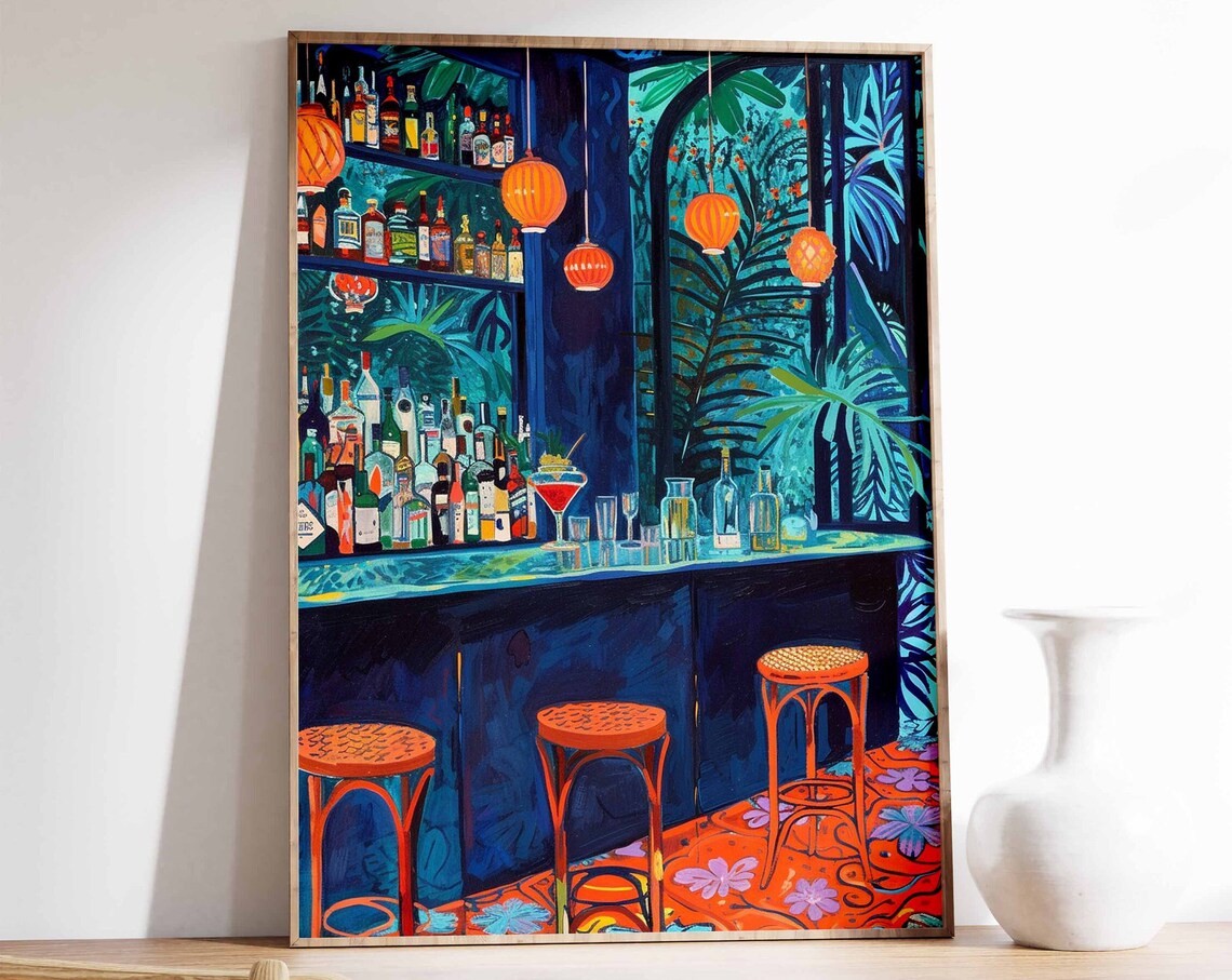 Retro Cocktail Bar Vintage Poster, Kitchen Decor