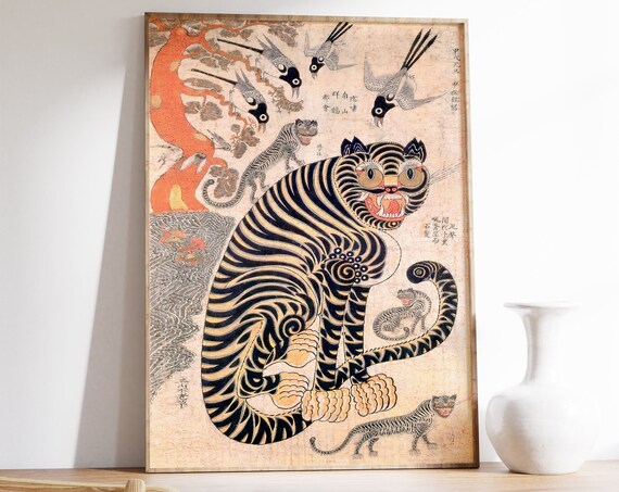 Vintage Tiger Art Print, Wild Animal Poster