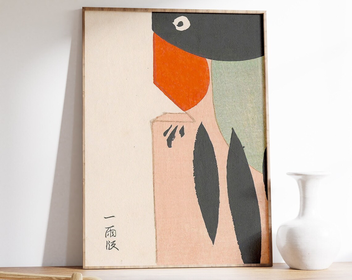 Abstract Japanese Woodblock Bird Minimalist Mid Century Wall Art