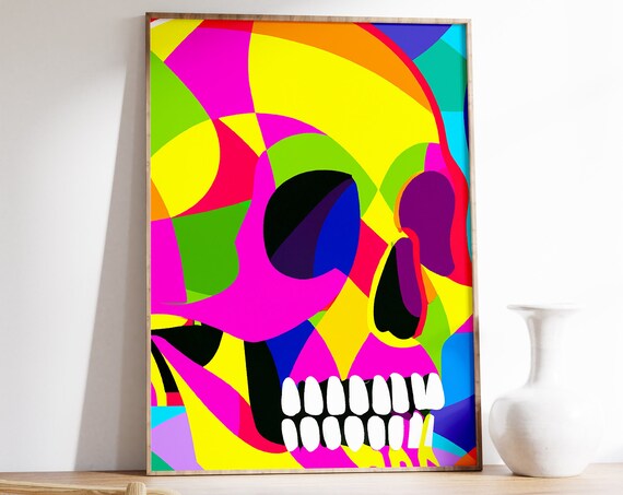 Pop Art Neon Skull Skeleton Colorful Geometric Abstract Human Form Poster