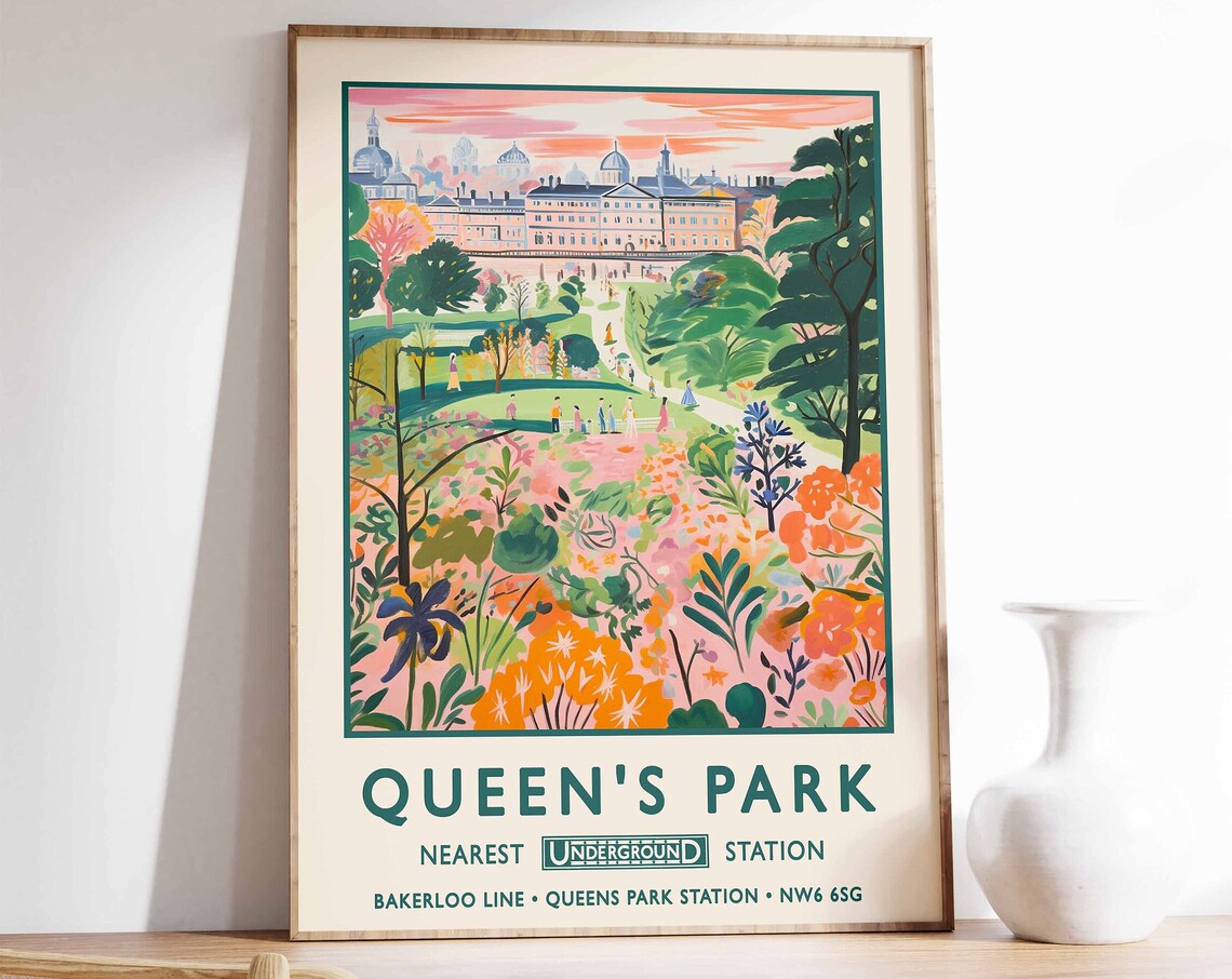 Queens Park London Vintage Underground Travel Poster In Bloom