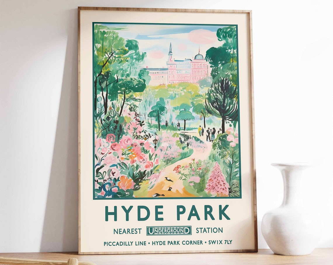 Hyde Park London Vintage Underground Station Piccadilly Poster