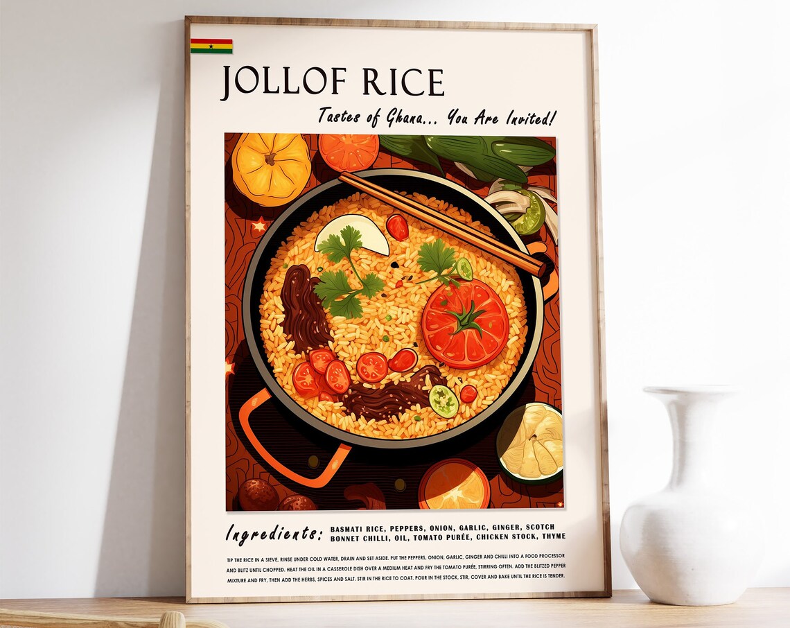 Jolof Rice Ghanaian Food Poster, Kitchen Art Print