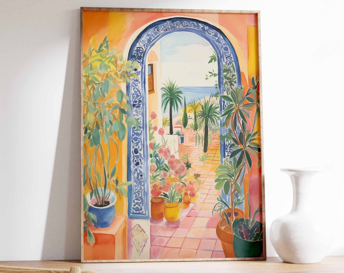 Blue Moroccan Doorway Arch Persian Tiles Courtyard Sea Wall Art