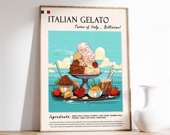 Italian Gelato Poster Gelato Food Print Italian Dessert Poster Kitchen Print Kitchen Decor Food Art Food Drink Art