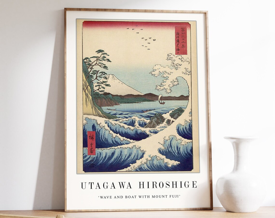 Utagawa Hiroshige Great Wave Boat with Mt Fuji Woodblock Poster