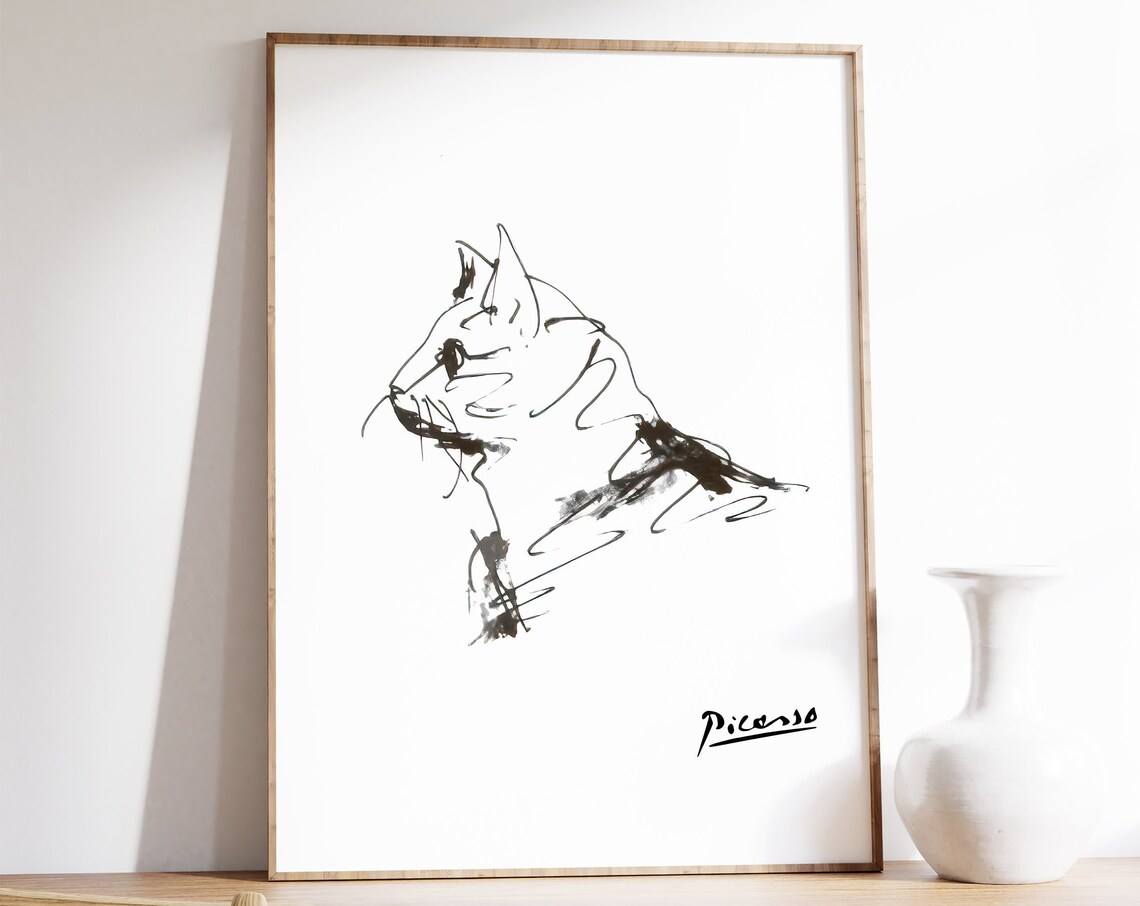 Picasso The Cat Minimalist Line Art Print