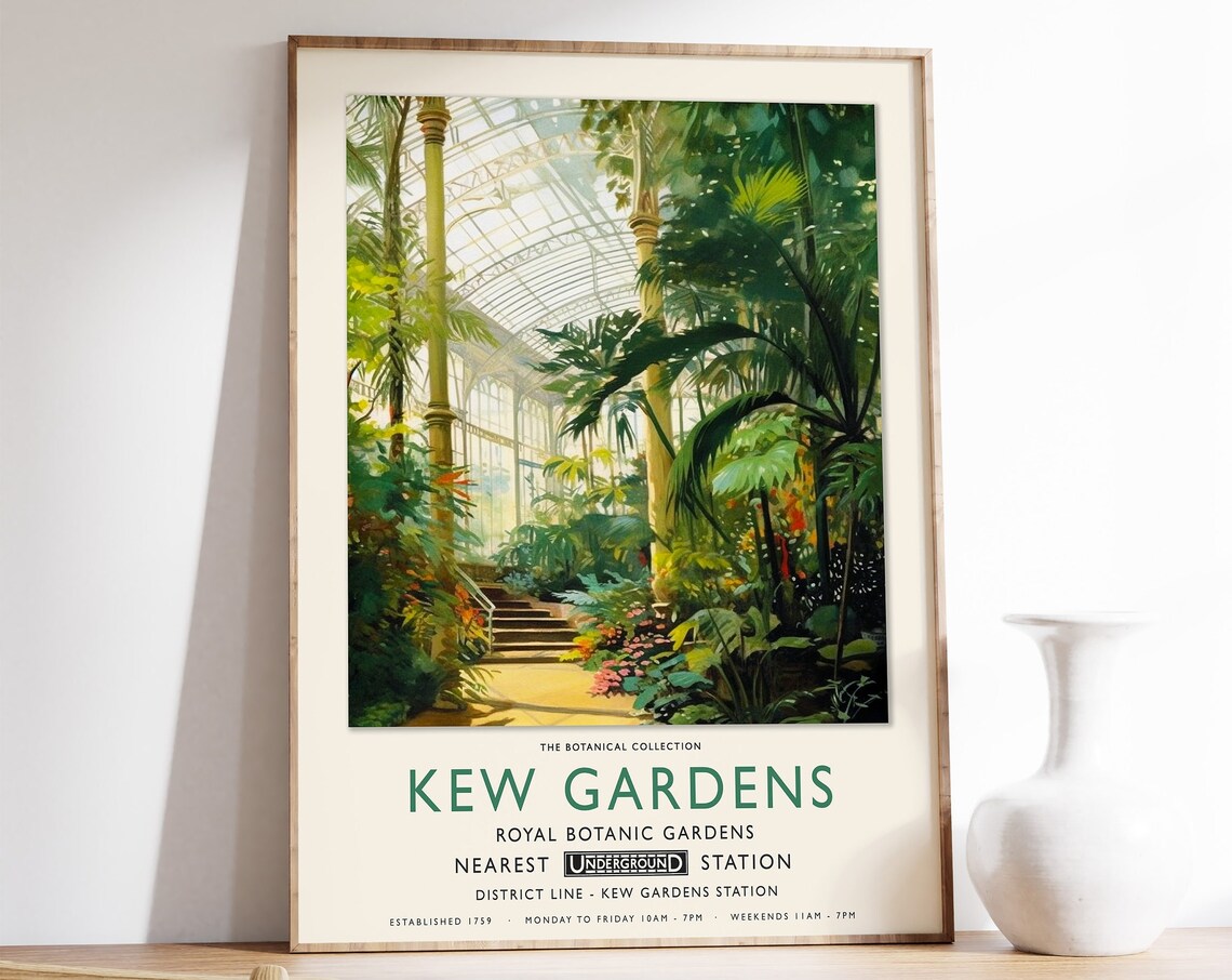 Kew Gardens London Botanical Gardens Poster, Vintage