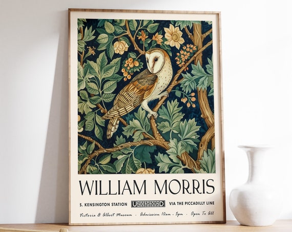 William Morris Print William Morris Exhibition Poster Kew Gardens Print London Print William Morris Poster Vintage Wall Art Owl Art