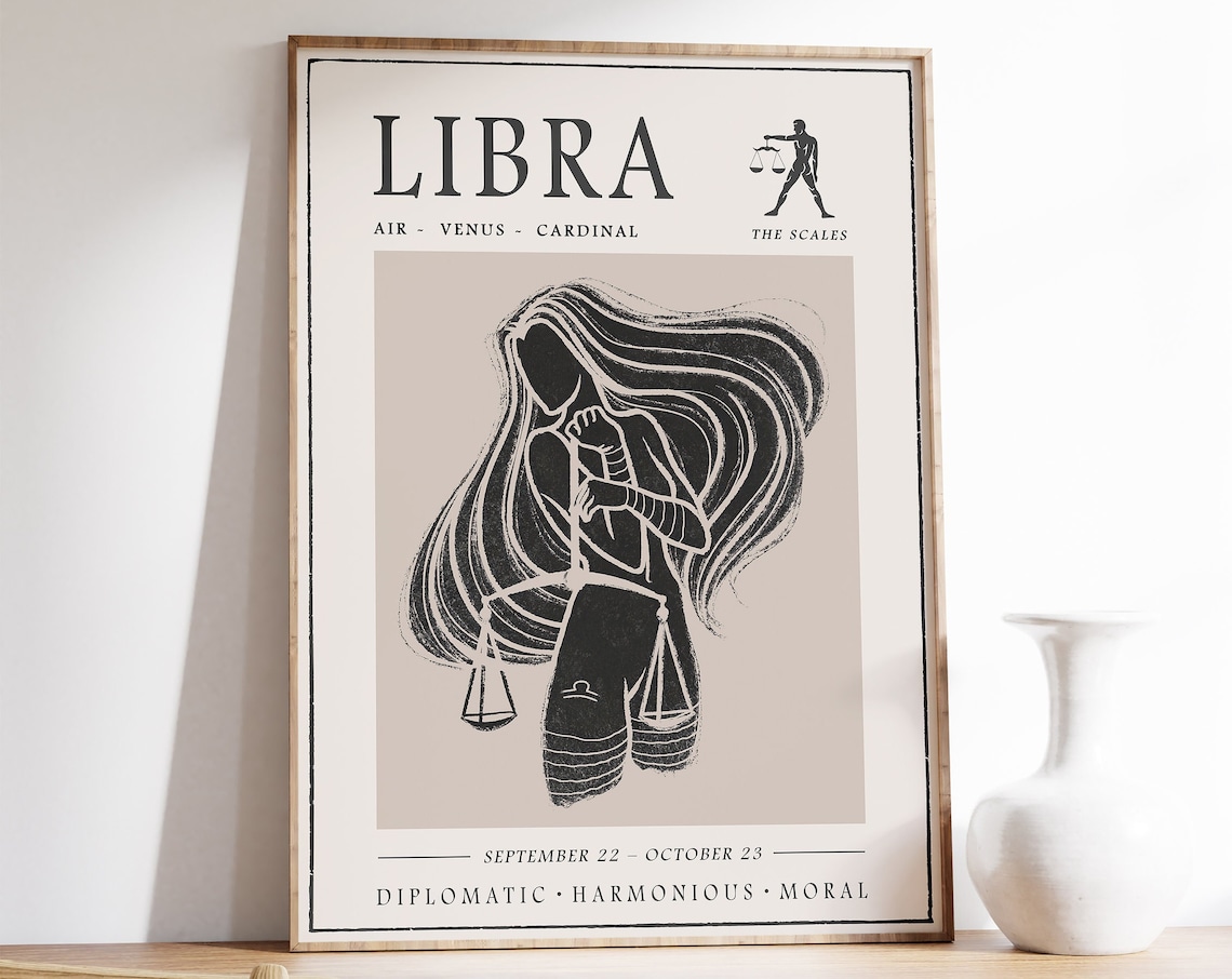Libra Star Sign Poster, Boho Zodiac Art Print