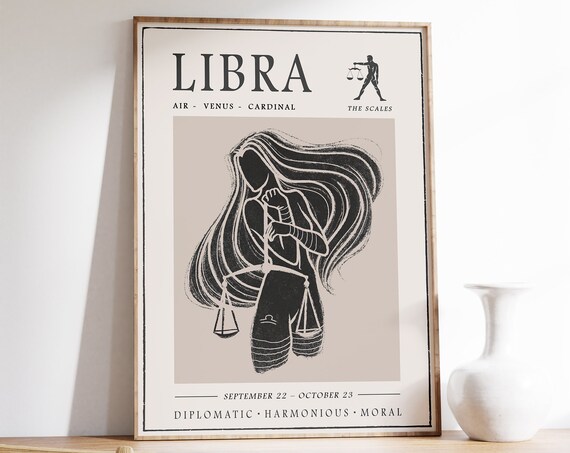 Libra Star Sign Poster, Boho Zodiac Art Print