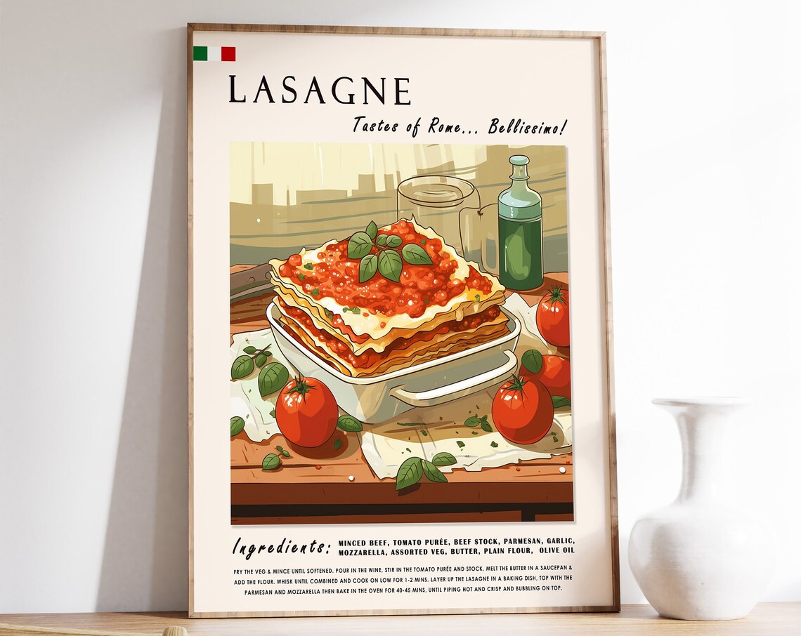 Golden Baked Lasagne Tastes Of Rome Italian Recipe Kitchen Poster
