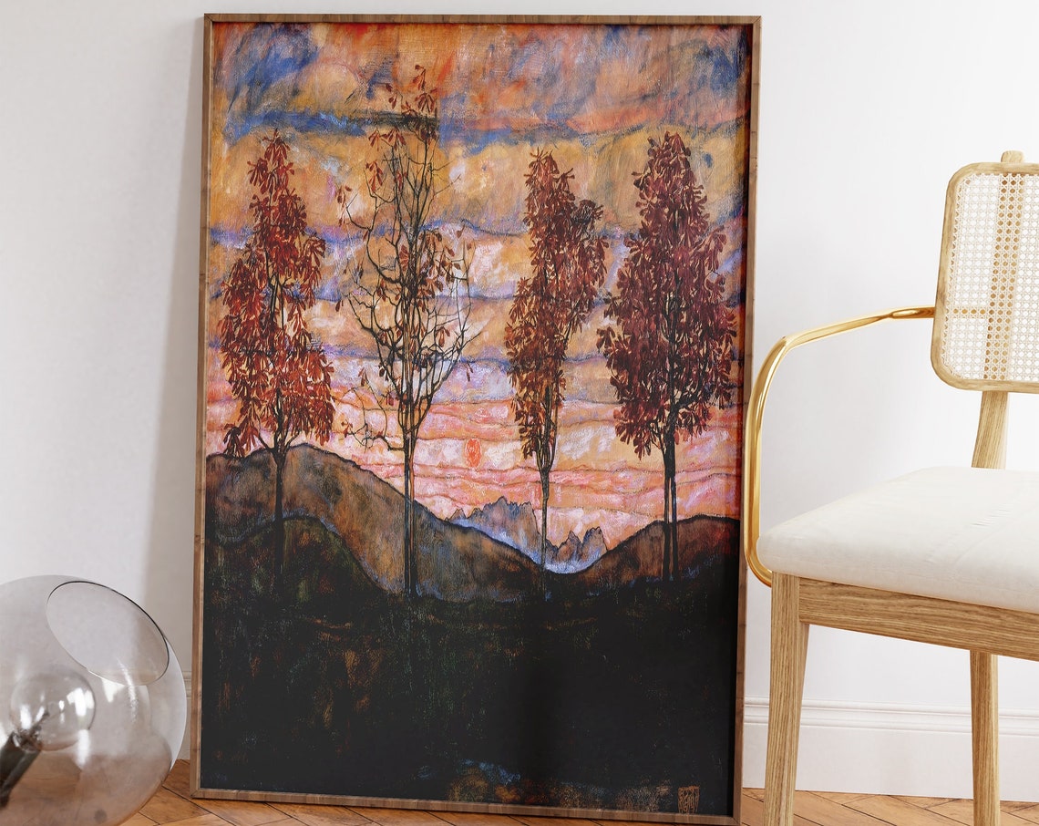 Egon Schiele Four Trees Autumn Landscape Expressionist Poster