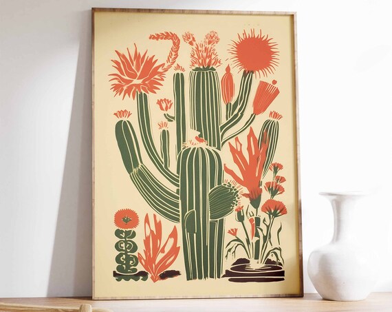 Mexican Cactus Bloom Botanical Art Print Vintage Southwest Decor