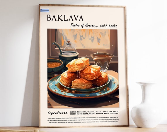 Baklava Dessert Poster Greek Food Print Greek Dessert Poster Kitchen Print Kitchen Decor Food Art Food Drink Art Food Gift