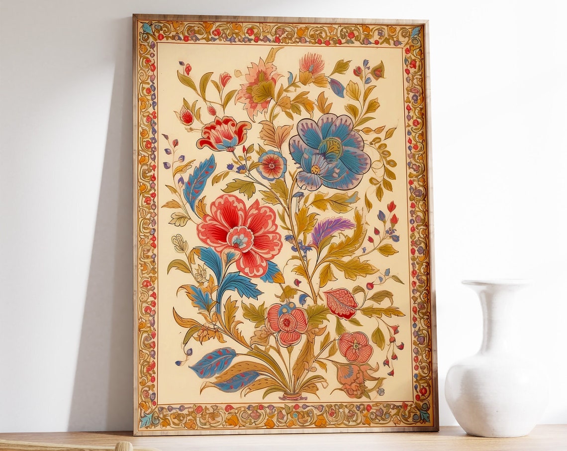 Traditional Indian Floral Art Ornamental Botanical Wall Poster