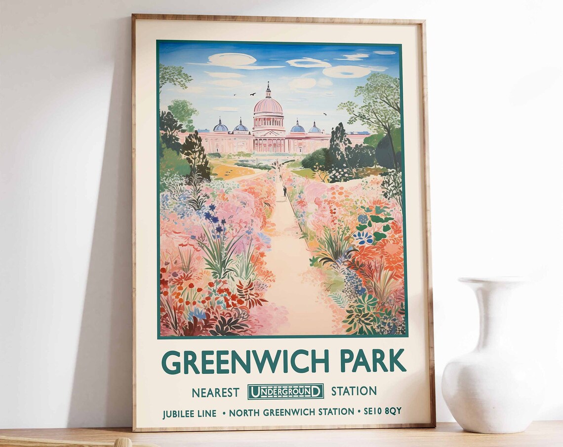Greenwich Park London Underground Vintage Flower Garden Poster