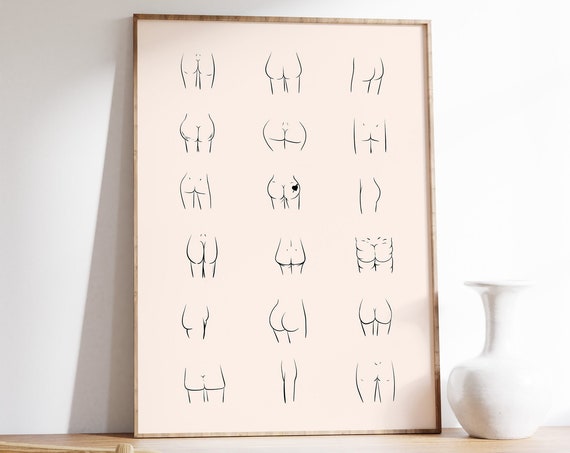 Female Bums Feminist Line Art, Wall Art Print