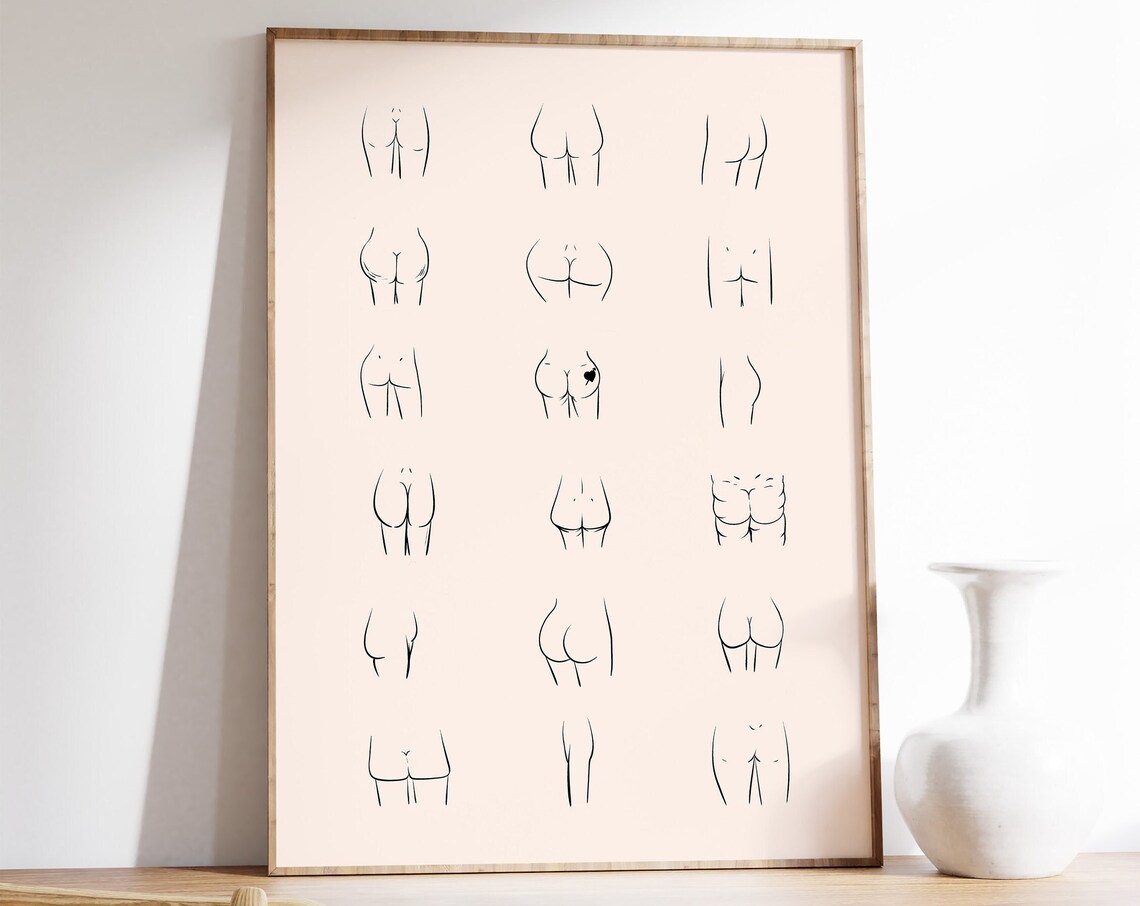 Female Bums Feminist Line Art, Wall Art Print