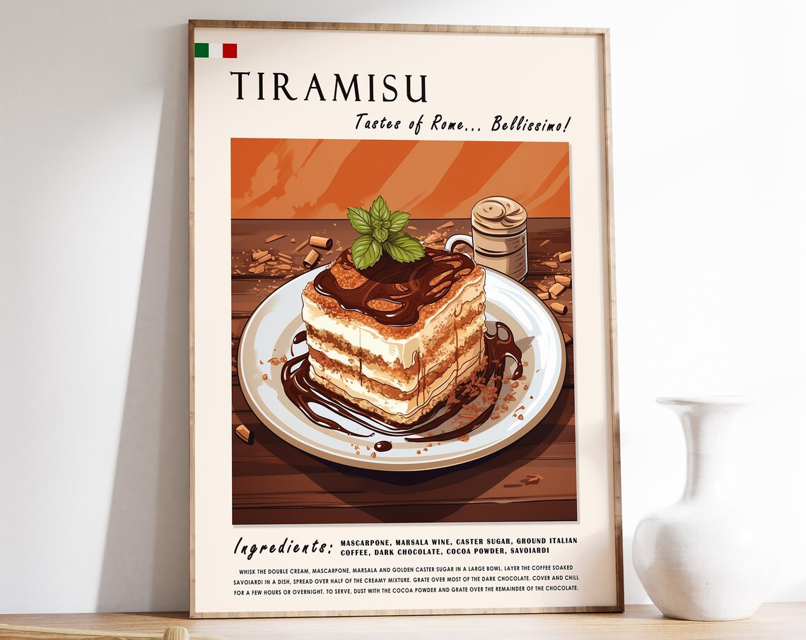 Tiramisu Poster, Italian Dessert Kitchen Art Print