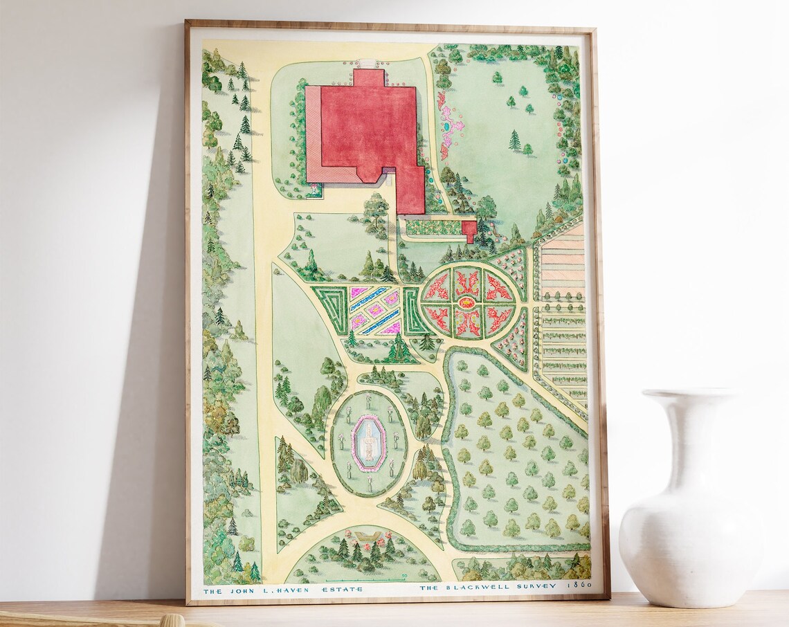 John L. Haven Estate 1860 Blackwell Survey Vintage Garden Map Poster