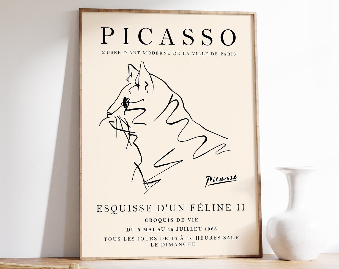 Picasso Cat Line Drawing Feline Sketch Paris Exhibition Poster