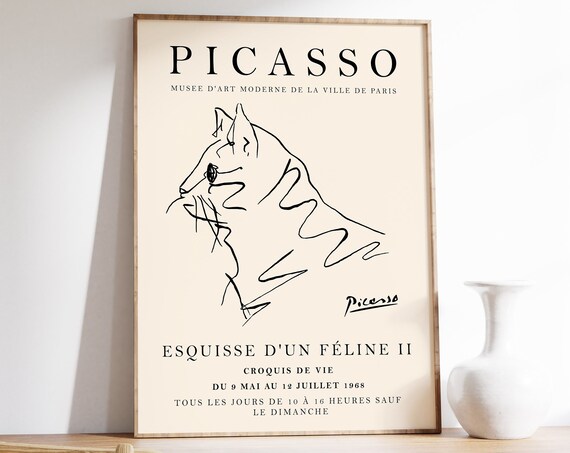 Picasso Cat Line Drawing Feline Sketch Paris Exhibition Poster