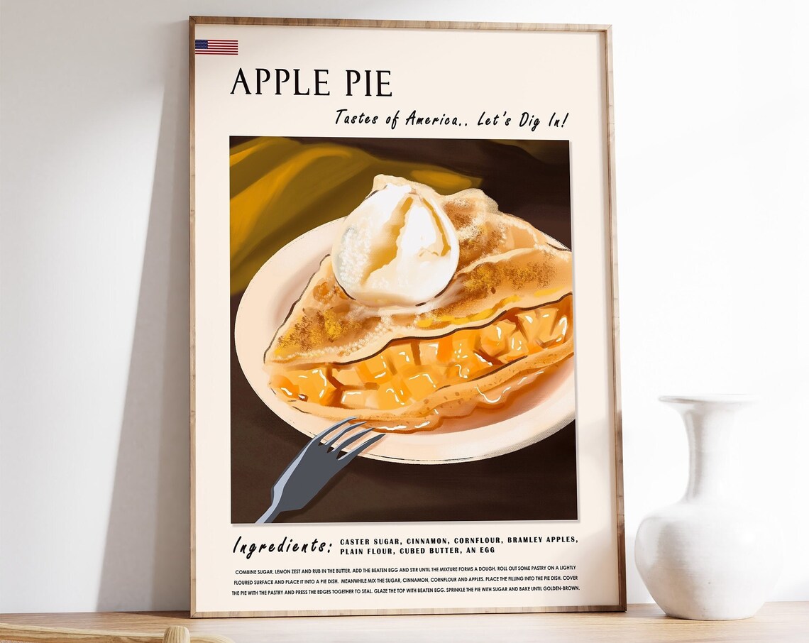 Apple Pie Retro Food Poster, Kitchen Wall Art