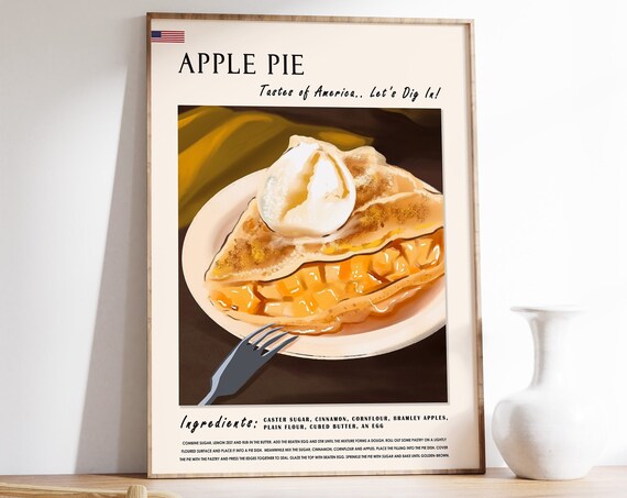 Apple Pie Retro Food Poster, Kitchen Wall Art