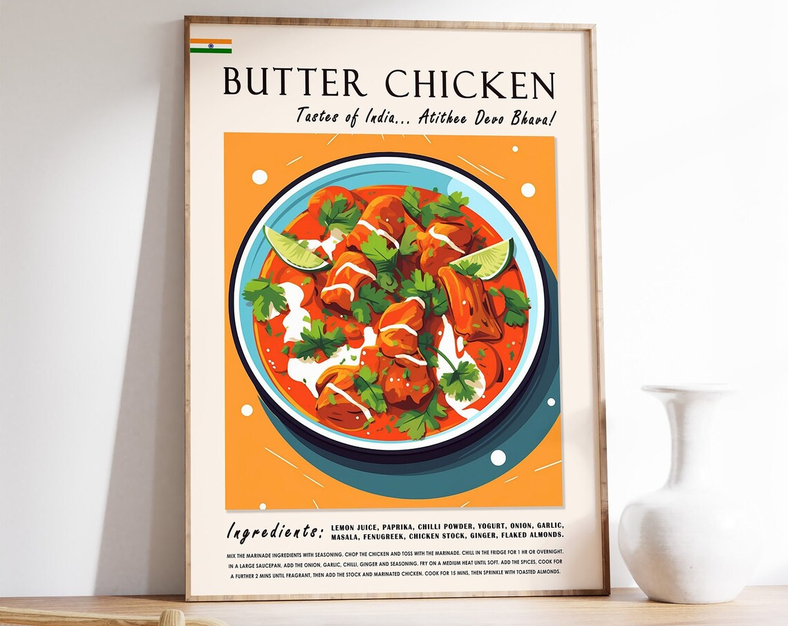Butter Chicken Indian Food Recipe Poster Modern Kitchen Wall Decor