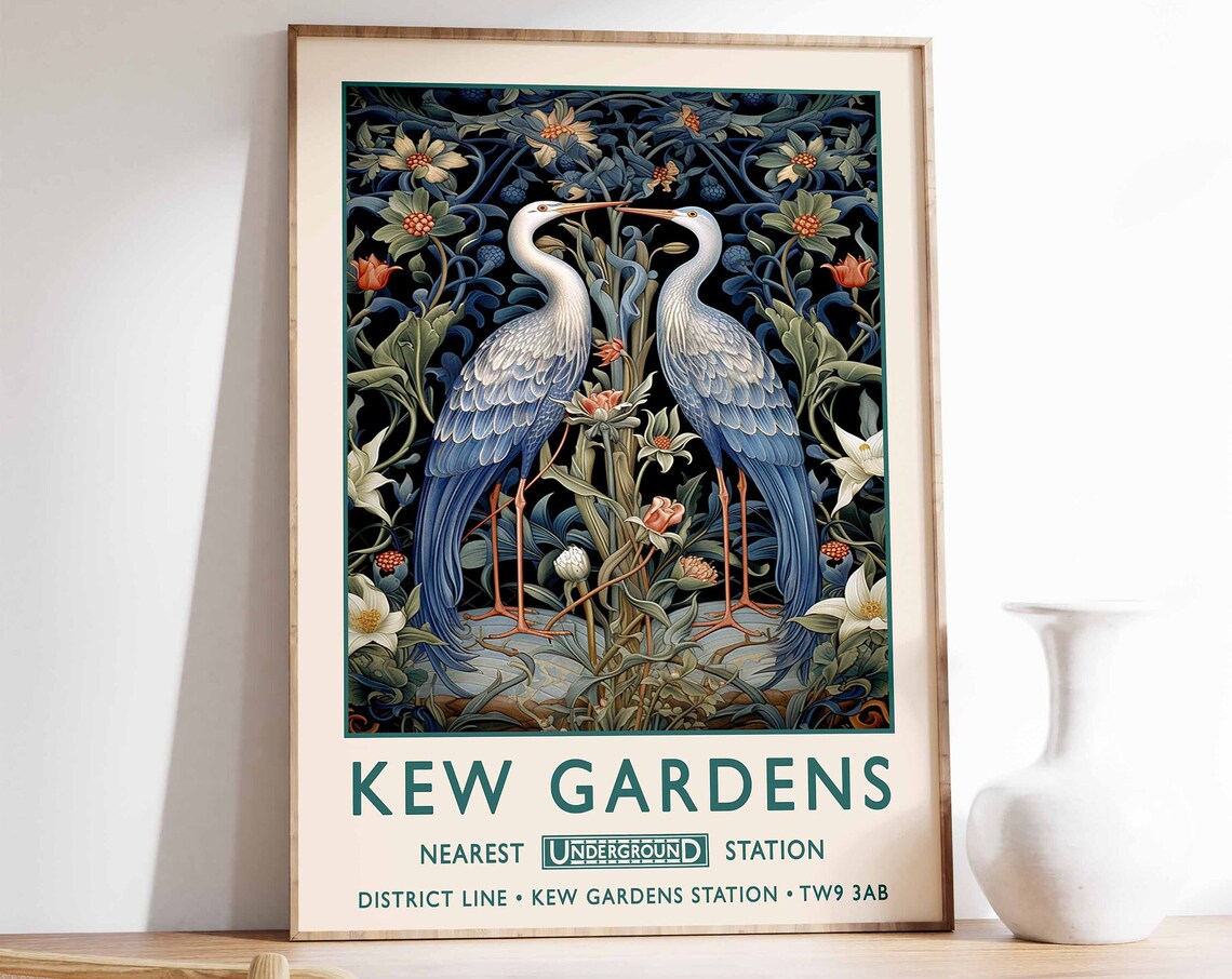 William Morris Stork Print, Vintage Floral Art Poster