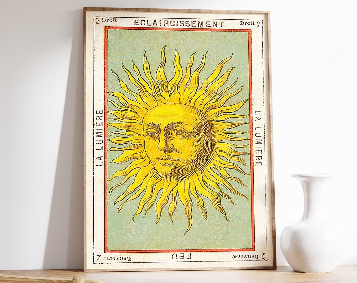 Tarot Card Poster The Sun Astrology Art Solar Wall Art Tarot Art Spiritual Decor Zodiac Astrology Poster Bedroom Art Vintage Art