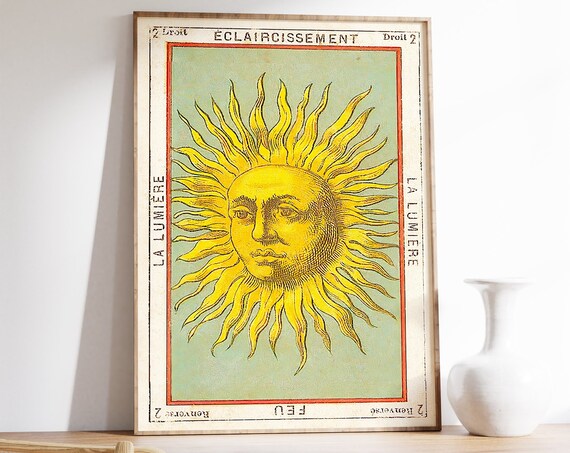 Vintage French Sun Print Tarot La Lumiere Celestial Antique Wall