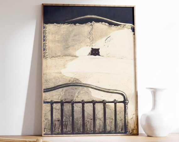 Vintage Cat Art Print, Animal Wall Decor