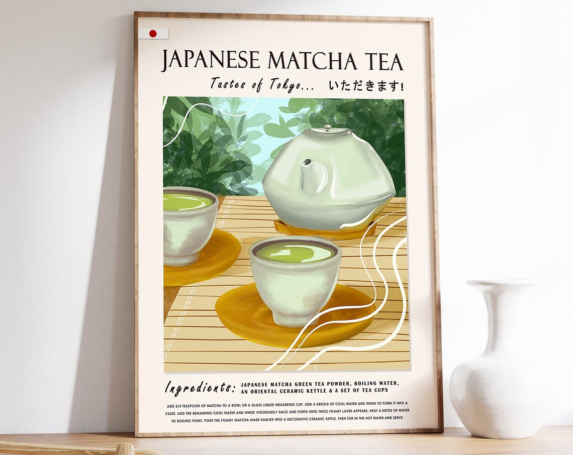 Japanese Matcha Green Tea Teapot And Cups Tastes Of Tokyo Poster