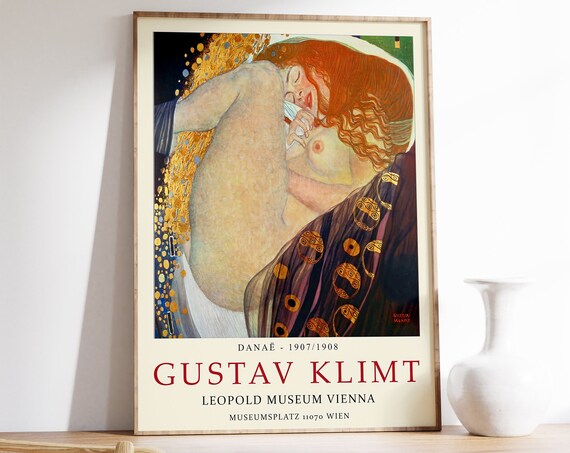 Gustav Klimt Exhibition Poster Danae Wall Art Decor Art Nouveau Vintage Gift Idea Gallery Art Female Portrait Scenery