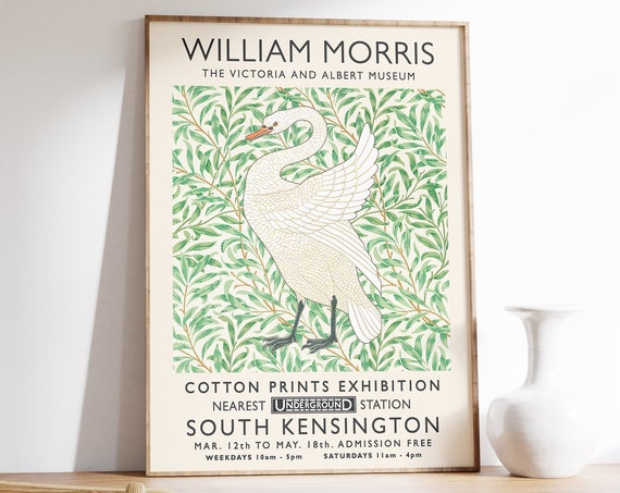 William Morris Floral Art Print William Morris Exhibition Poster Vintage Poster Swan Print Animal Art Floral Print Wall Art Decor