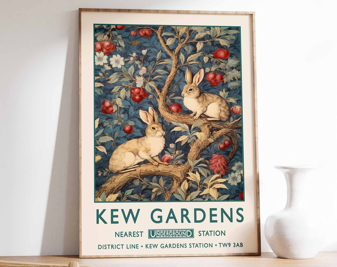 Kew Gardens Rabbits In Apple Tree Arts And Crafts Style Poster