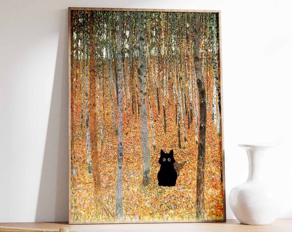 Gustav Klimt Cat Print Birch Trees By Gustav Klimt Cat Poster Cat Art Cat Lovers Gift Animal Art Feline Poster Wall Art Decor